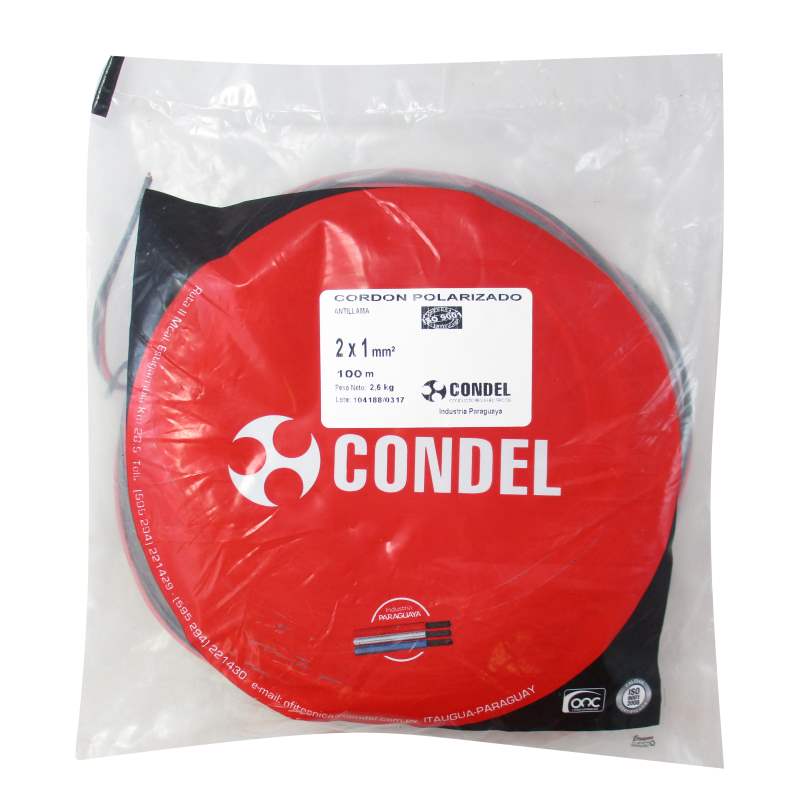 Cable Cordón Condel 2x1,00mm2 Polarizado -  Paquete 100 Mts.